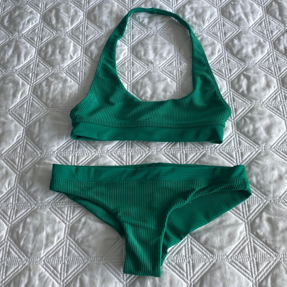 Frankie’s Bikinis halter top and cheeky bottom